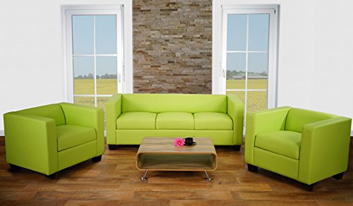 Mendler 3-1-1 Sofagarnitur Couchgarnitur Loungesofa Lille - Kunstleder, hellgrün
