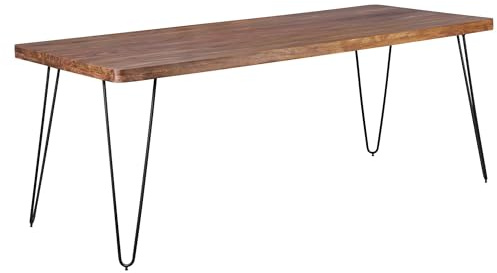 Wohnling Esstisch Bagli 200x80x76 cm Sheesham Massivholz Metallbeine | Esszimmertisch im Landhausstil, Küchentisch Braun für 8 Personen, handgefertigtes Unikat, Holztisch massiv