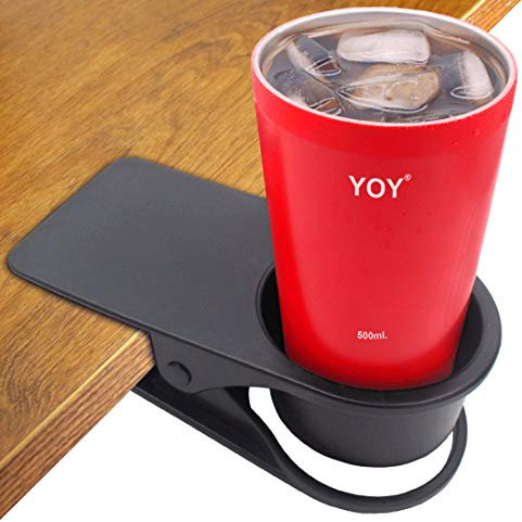 HOLLIHI Drink Cup Holder Clip - Table Desk Side Water Glass Beer Bottle Tumbler Beverage Soda Tea Coffee Mug Holder Cup Saucer Clip Design for Home Office, Black