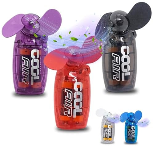 Mini Handheld Fan (Pack of 3) | Portable Battery-Operated Pocket Fans with Quiet Motor | Travel, Car, Desk, Holiday Cooling Essentials | Batteries Included