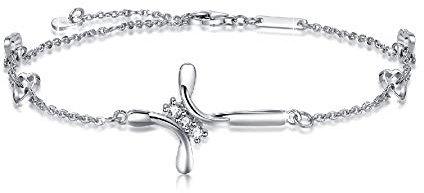 AMIGUO Bracelet de cheville en forme de croix pour femme - En or blanc 925 - Symbole religieux - Pour elle