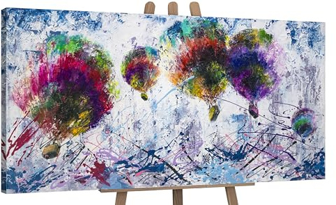 YS-Art Abstrakt Acryl Gemälde auf Leinwand handgemalt Freiflug Wandbilder Wohnzimmer Moderne Bunte Heißluftballon Wohndekor Bilder echte Kunst 140x70 cm