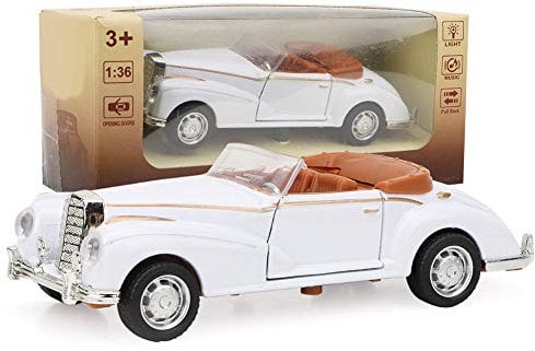 Tnfeeon Classic Die Cast Modell 1:36 Mini Stimulation Alloy Oldtimer Roadster mit Lichtern Sound Modell Toy Vehicle Die Geschenke für Kinder(Weiß)