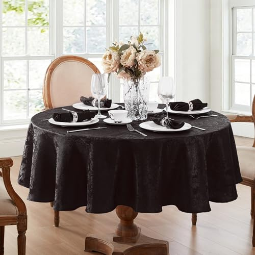 Elrene Damask Tablecloth, Polyester, Black, 90 Round