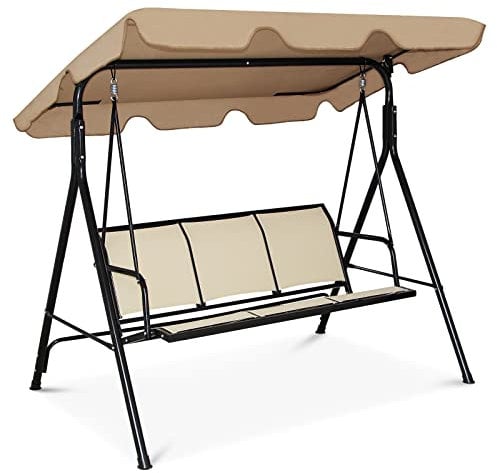 Dreamade Dondolo da Giardino 3 Posti con Tettuccio Dondoli con Tetto Parasole da Giardino 170 x 110 x 154cm,Carico 240 kg (Marrone)