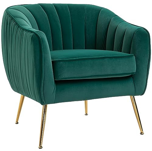 HOMCOM Velvet Tub chair, Luxury Accent Chair with Golden Metal Leg, Comfy Upholstered Armchair with Thick Padded Seat for Living Room, Emerald Green