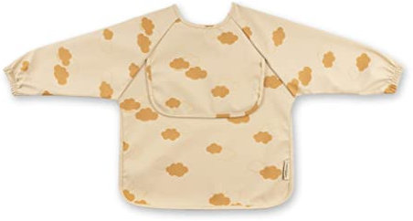 ÜneeQbaby Spiel und Mahlzeit: Wasserdichte, langärmelige Lätzchen mit Brusttasche für Kleinkinde (Regenbogen und Wolken, Klein)