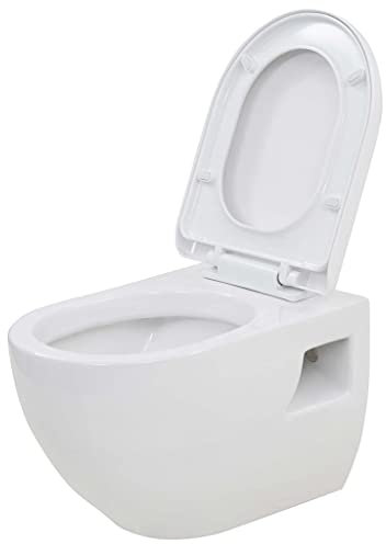 vidaXL Wand WC Keramik Weiß Absenkautomatik Softclose WC-Sitz Hänge Toilette