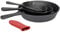 TALK-POINT Set di 4 padelle per barbecue in ghisa, rotonde, in 3 misure, con beccuccio e manico in silicone, per forno, barbecue, tutti i piani cottura, compresi quelli a induzione