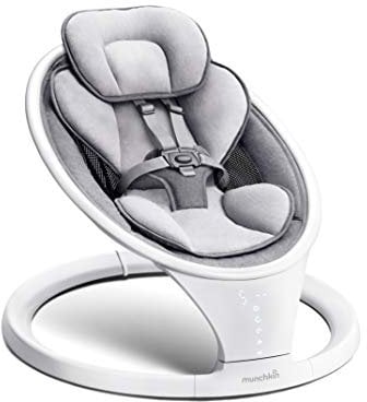 Munchkin Elektrische Babyschaukel, Bluetooth-fähige Babywippe, mobile Baby-Swing mit Bewegung und Geräuschen - Grau/Weiß