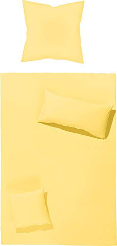 Erwin Müller Bettwäsche-Set Renforcé Würzburg, Uni gelb Größe 40x80 cm / 135x200 cm - strapazierfähig und temperaturausgleichend, mit Reißverschluss