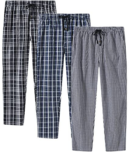 MoFiz Cotone Lungo Pantaloni da Casa Uomo Pantaloni Pigiama a Quadri Leggero Traspirante con Tasche Vita Elasticizzata 3Pack-B L