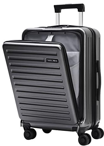 TydeCkare Handgepäck Koffer mit Laptoptasche mit Frontöffnung, 20 Zoll ABS+PC Leicht Hartschalenkoffer, mit mit TSA Schloss, 4 360°Schwenkrollen, 6 Farben (Dunkelgrau/M/45L)