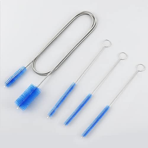 Flexible Drain Brush Cleaner Kit – 5ft Long Elastic Double Head Nylon Cleaning Brush + 3pcs 10” Straw Brushes for Aquarium Water Filter Pipe Hose Air Tube Fish Tank Tub Sinks Glass Vase