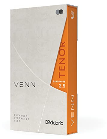 D'Addario VENN G2 Synthetic Tenor Sax Reeds - Cañas para saxofón tenor con construcción sintética avanzada de fibras de polímero, resina y caña natural - Resistencia 2.5