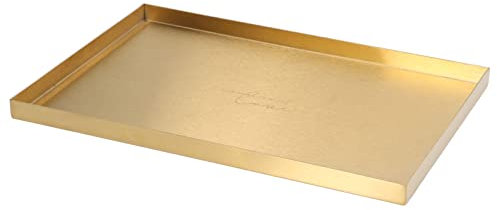 Lazmin112 Placa Dorada de Metal Moderna, Bandeja de Almacenamiento Rectangular, Bandeja de Acero Inoxidable para Exhibir Joyas Cosméticas, Estilo Nórdico Simple