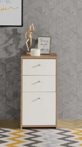 Forte BEST CHEST Kommode mit 2 Schubladen und 1 Tür, Holzwerkstoff, Artisan Eiche/Weiß, B x H x T: 40,3 x 77,3 x 29,6 cm