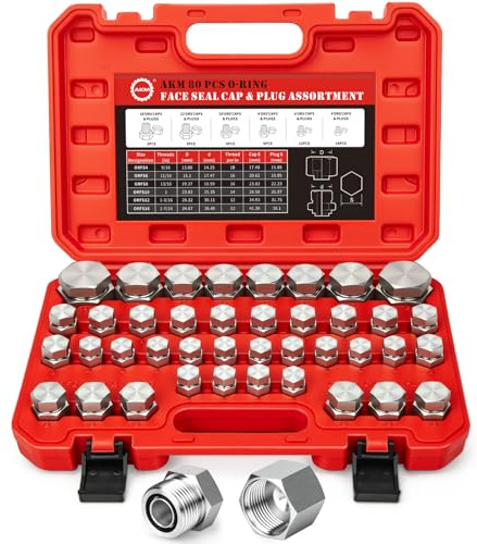 AKM ORFS Hydraulische O-Ring-Dichtkappe und Stopfen, Schlauch- und Rohrverschraubungs-Set, Kappe und Stopfen, Präzisionsgewinde in Armaturenbrettgrößen 4, 6, 8, 10, 12, 16, 72 Stück