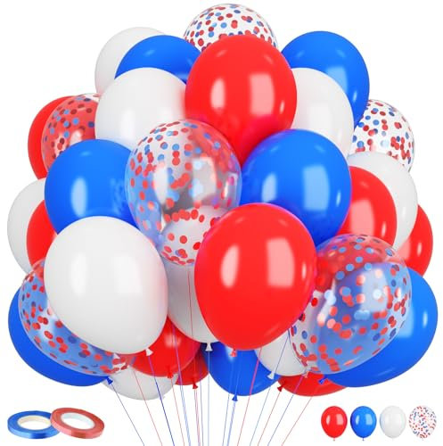 Luftballons Rot Blau, 60 Stück 12 Zoll Dunkelblau Rot Weiß Latex Konfetti Luftballons Set, Königsblau Rot Geburtstag Party Ballons für Babyparty Hochzeitstag Geschlecht Offenbaren Karneval Dekoration