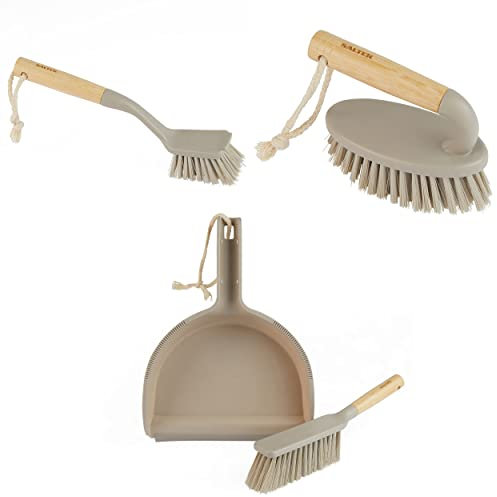 Salter COMBO-8200 3-Piece Cleaning Brush Set, Including Dish Brush, Scrubbing Brush, Dustpan & Brush, Warm Harmony Collection, Bamboo Handle, Strong & Durable Bristles, FSC®- Certified Materials