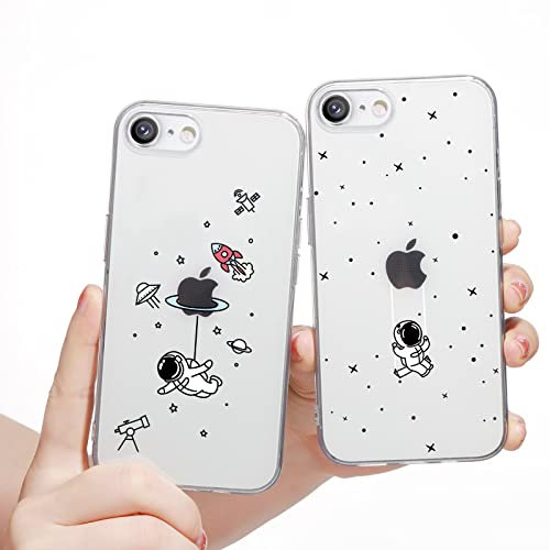 Yoedge 2 Pezzi per iPhone 8 Plus/iPhone 7 Plus Cover 5,5, Ultra Sottile Flessibile Morbido TPU Trasparente Slim in Silicone Antiurto Bumper Protettiva Custodia con Carino Disegni, Astronauta 2