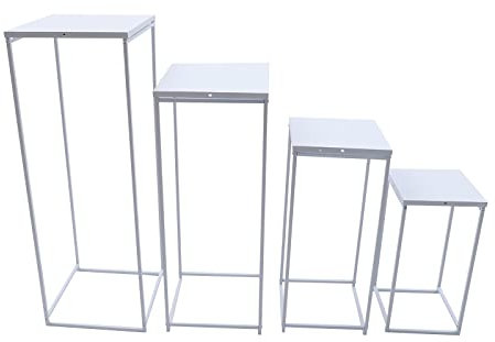 Set di 4 Sgabelli per Fiori, In Metallo, Forma Rettangolare, Supporto Per Colonna Vaso Geometrico Espositore Per Fiori Decorazione a Colonna, Bianco, 4 dimensioni