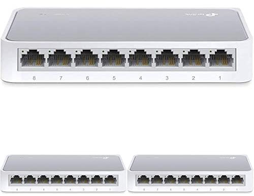 TP-Link TL-SF1008D Conmutador Fast Ethernet/Red/LAN de 8 Puertos (10/100 Mbps, Ajuste automático de Velocidad y dúplex, Plug and Play, MDI/MDIX automático, sin Ventilador) Blanco, Paquete de 3