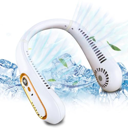 M MUNCASO Portable Neck Fan,bladeless neck fan,for Indoor Outdoor Travelling,USB Rechargeable Personal Fan, Rechargeable, 5 Speeds Operated Adjustable,Neck Fans for Women Men