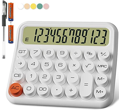 Calculadora Oficina, Calculadora Grande Universitaria de 12 dígitos con Batería DECKLIST, Pantalla Grande y Clara, Botones Grandes Fáciles de Presionar(Blanco)
