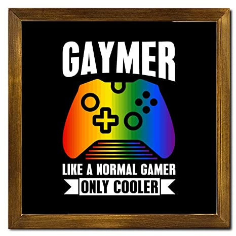 Panneau en bois LGBT Pride avec cadre en bois Gamer Like A Normal Gamer LGBT Décoration murale à suspendre pour Queer Gay Lesbienne Latino 17,8 x 17,8 cm