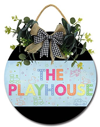 Geroclonup Home Decor Signs The Playhouse Rustic Wooden Wall Art Signs Farmhouse Entryway Signs for Bedroom Living Room Decor, 12 x 12 Inch