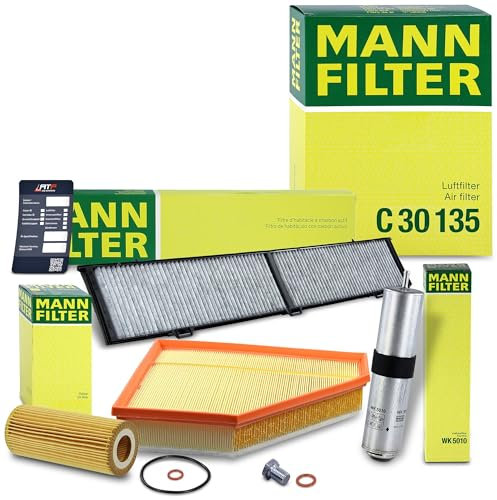 MANN-FILTER Inspektionspaket Filterset 1x Ölfilter, 1x Luftfilter, 1x Innenraumfilter (Aktivkohlefilter), 1x Kraftstofffilter, 1x Ölablassschraube Kompatibel mit BMW 3er (E90)(E92)(E91)