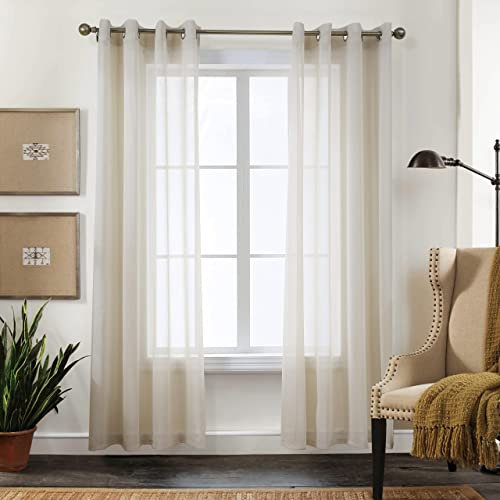 CUCRAF Net Curtains for Windows - Eyelet Voile Sheer Linen for Living Room & Bedroom, 96 Drop Pair, Wrinkle Resistant Solid Colour, Easy to Clean and Machine Washable