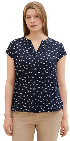 TOM TAILOR Damen Plussize Kurzarm-Bluse mit Muster , navy minimal print, 48