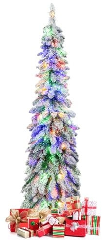 LIFEZEAL Albero di Natale con Luci Incorporate, Albero di Natale 150 cm, con 100 Luci a 2 Colori, Albero Innevato con Timer, 225 Rami Folti, Realistico, Base in Metallo, Christmas Tree