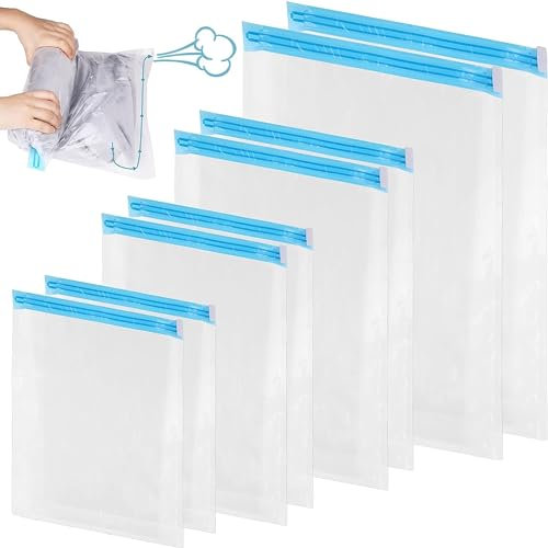 8 Pièces Sac Sous Vide Roulé à la Main, Sacs de Compression, Imperméable et Réutilisables Sac de Voyage sous Vide, pour Vêtements, Literie etc.(4 Tailles, 50x70, 40x60, 50x35, 39x32cm)