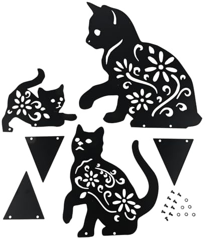 Bowarepro Gartenstecker aus Metall, schwarze Katzen-Silhouette, 3 Stück, Dekoration für Weg, Hof, Rasen, Außenbereich