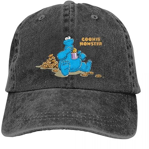 VIDOJI Baseballkappe Krümelmonster Kekse Essen Trucker-Hut Vintage Distressed Washed Snapback-Kappe Unisex-Aktivitäten Verstellbare Kappen Hut