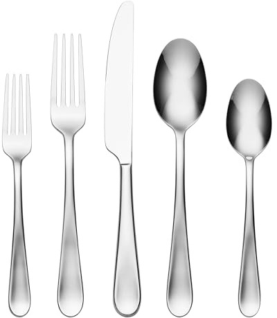 Oneida Silverware Set, Grant 20 Piece Everyday Flatware Set, Service For 4, 18/0 Stainless Steel, Dishwasher Safe, Knives Spoons And Forks Set, Dishwasher Safe, Home And Kitchen (Silver, 20 Pieces)