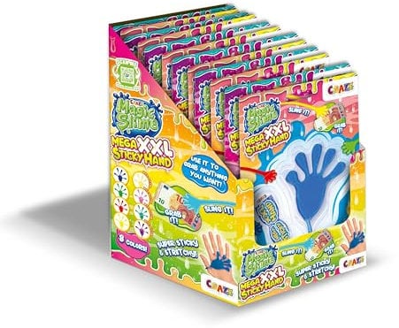 CRAZE Magic Slime, Sticky Hand 12er Pack - Klatschhand für Kinder XXL, 12x Glibber Klebehände in Schleim Kinder mit Groff und Glitzer, Super klebrig und dehnbar