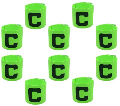 Hosifiy 10Pcs Fußball Kapitänsbinde, Grün Nylon Elastische Fußball Armbinde Einstellbare Fußball Kapitän Armbänder C Arm Band für Jugend Erwachsene Sport Training