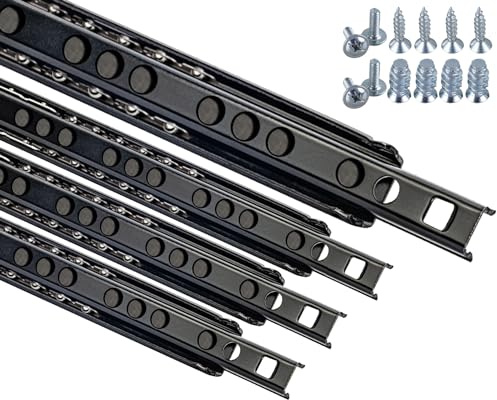 Stahlia Schubladenschienen 17mm 150mm Länge (4 STÜCK) SCHWARZ Teilauszug Schubladenauszug Auszugsschienen Rollenauszug Kugelauszug Kugelführung für Schubladen