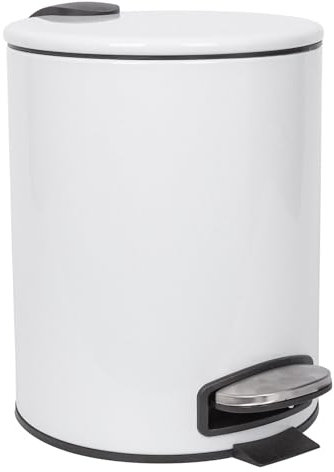 Harbour Housewares 5L Bathroom Bin - White - Round Stainless Steel Pedal Bin Slim Kitchen Rubbish Trash Can Garbage Dustbin with Lid and Inner Bin Liner Bucket