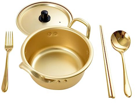 MAGICLULU 1 Set Korean Instant Noodle Pot Korean Noodle Pot with Nonstick Gold Accessories for Home and Camping Korean Food Pot Soup Pot Instant Noodle Artifact Household Yellow Aluminum