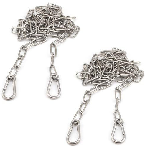 ACONDE 2 Stück Metallkette, 1M Edelstahl Ketten, Gliederkette mit Karabiner Edelstahl, Rundstahlkette, Verlängerungskette für Hängesessel, Hängematten, Sandsäcke, Schaukeln, Zaun
