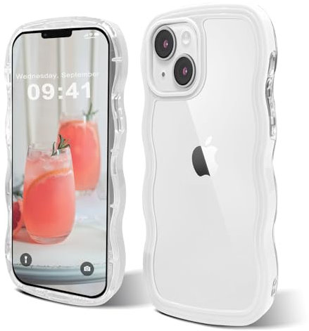 ORDA for iPhone 13 Case, for iPhone 14 Case Cute Wave Frame Curly Shape Shockproof Hard PC Phone Cover for Women and Girls Compatible with for 6.1 inchs White