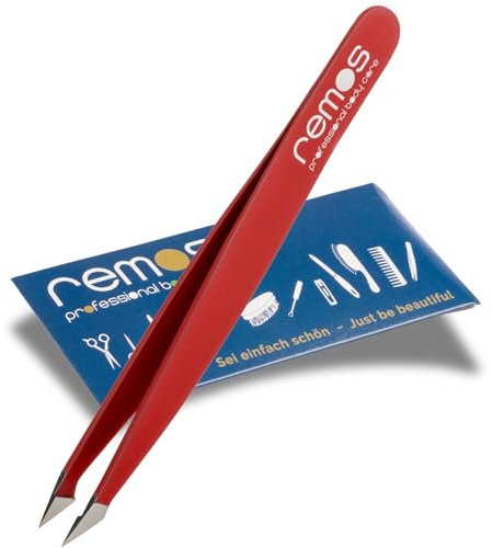 REMOS Kombipinzette aus rostfreiem Edelstahl 9.5 cm - 2in1 für Splitter & Haare - Rot