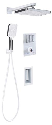 XJTNLB Colonne De Douche Blanche Thermostatique Ensemble De Douche Encastrable 3 Fonctions 3 Mode,A