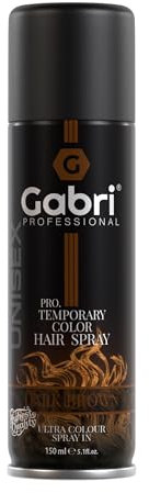 Gabri Temporary Hair Colour Spray, Coloured Hair Dye Spray, Shimmer Effect, Quick-Dry, Easy Wash-Out, For Kids & Adults, Halloween, Theme Parties & Fancy Dress Costumes, 150 ml (Dark Brown)