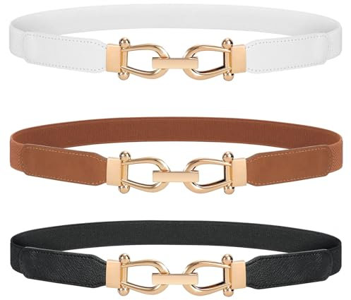 JasGood 3 Stück Skinny Elastischer Taillengürtel - Dünner Damen Vintage Mode Dehnbarer Stretch Gürtel Mit Goldener Schnalle